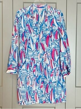 Lilly Pulitzer Sanibel Tunic Dress Sailboat Print  Blue/White/Pink Cotton Small